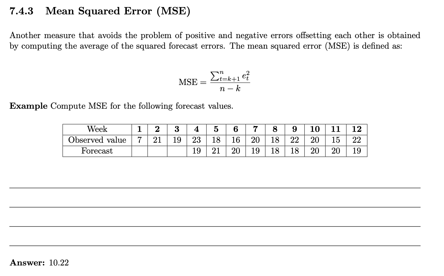 Solved Can someone teach me how to do MFE, MAE, MSE and | Chegg.com