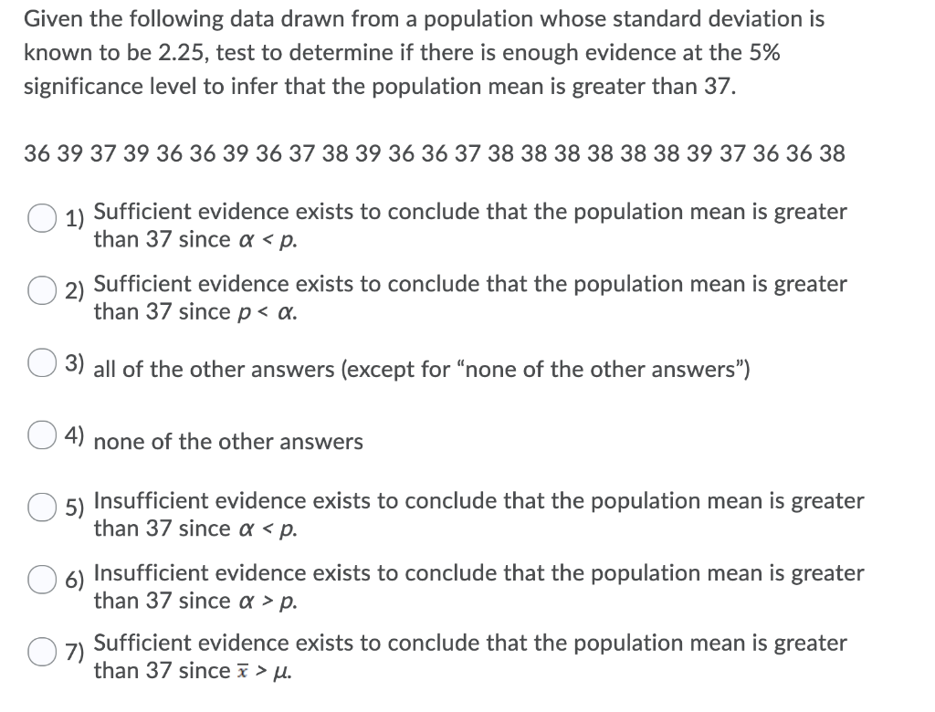 Solved Given the following data drawn from a population | Chegg.com
