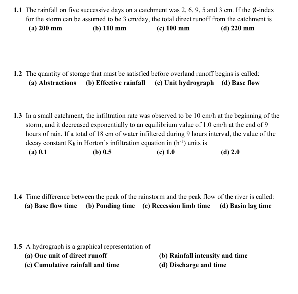 Solved 1 1 The Rainfall On Five Successive Days On A Catc Chegg Com