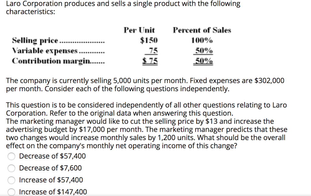 Solved Laro Corporation Produces And Sells A Single Product 