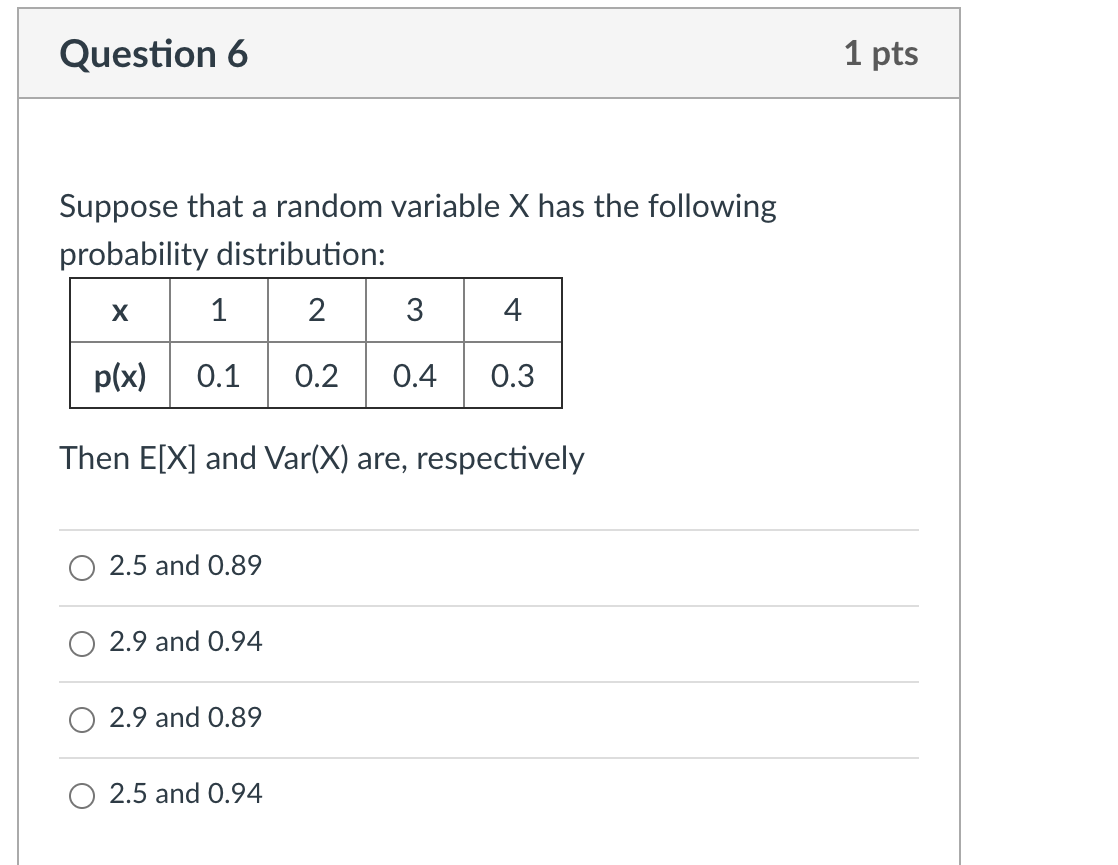 Solved Question 6 1 pts Suppose that a random variable X has | Chegg.com