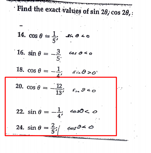 Solved राजाला) · Find the exact values of sin 20; cos 20,: | Chegg.com