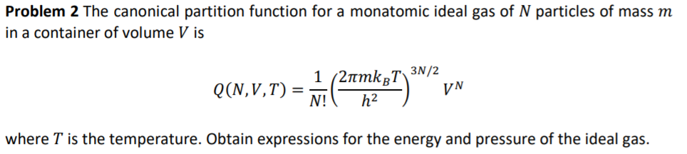 Solved Problem 2 The canonical partition function for a | Chegg.com