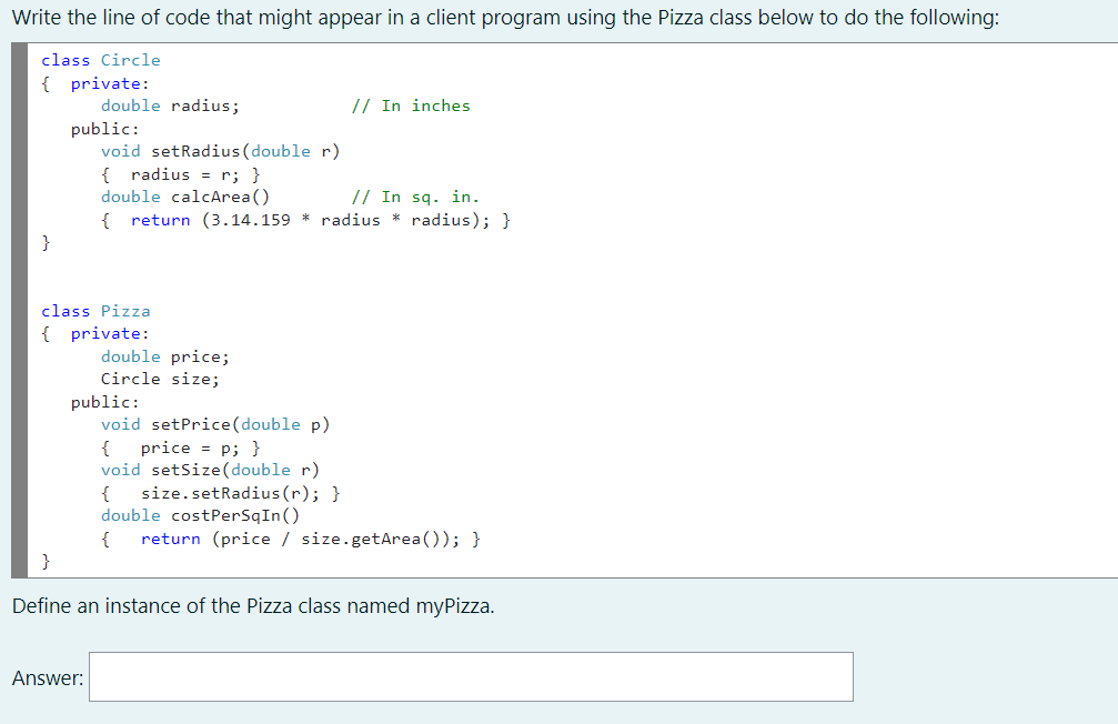 Solved Based on the following code, write a definition | Chegg.com