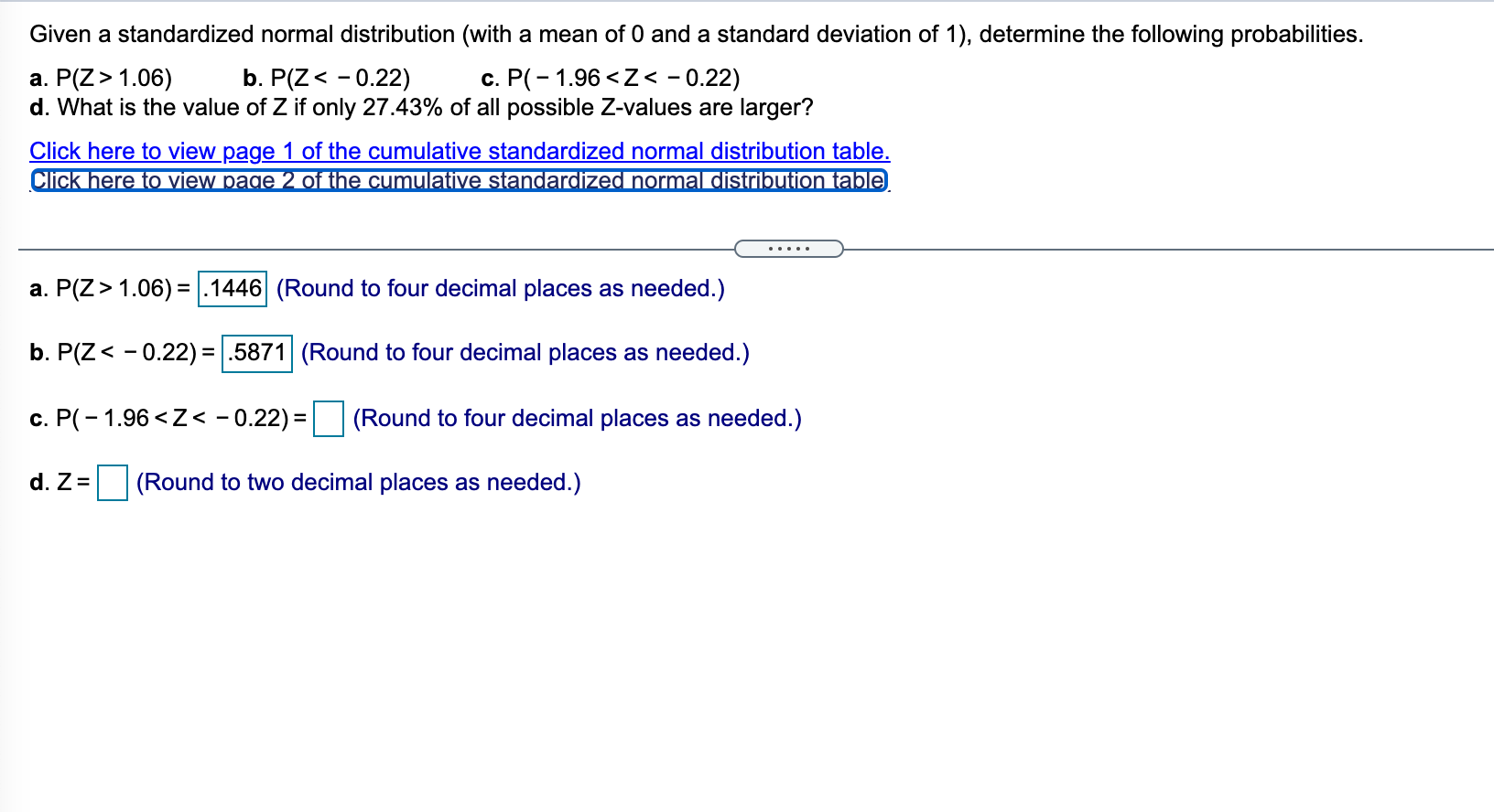 Solved Given a standardized normal distribution (with a mean | Chegg.com