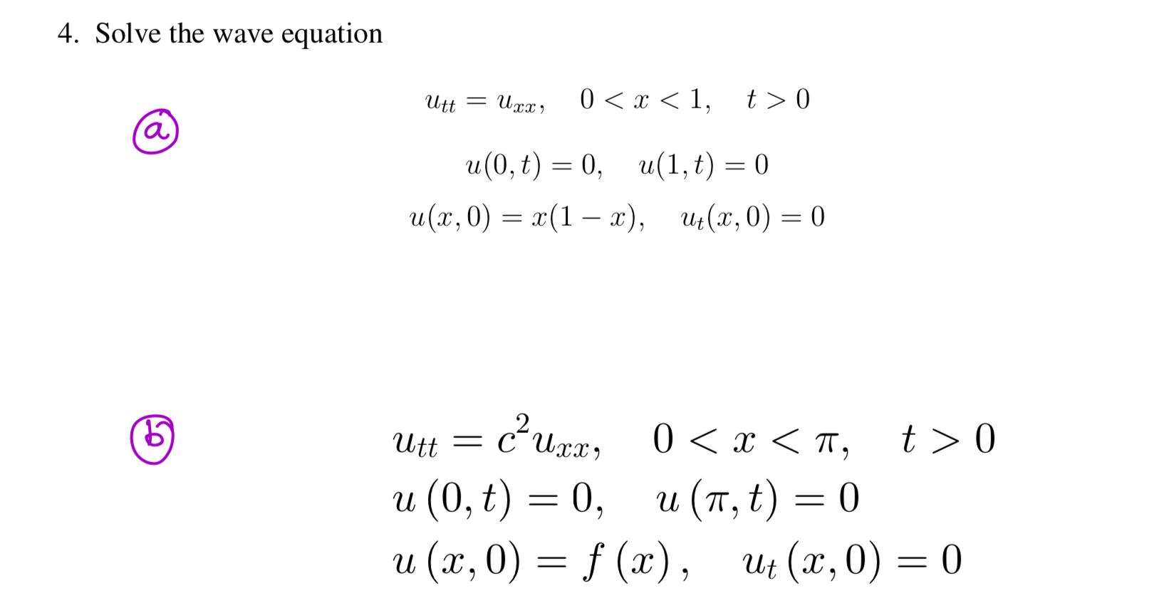 Solved 4. Solve the wave equation a) | Chegg.com