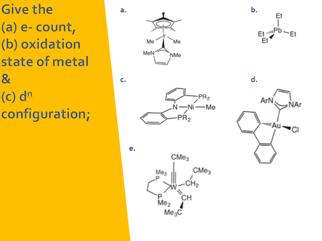 Solved Give the (a) e- count, (b) oxidation state of metal | Chegg.com