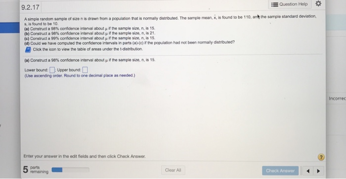Solved Question Help * 9.2.17 A smple random sample of size | Chegg.com