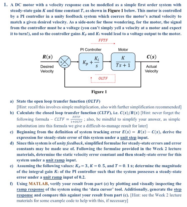 Solved 1. A DC motor with a velocity response can be | Chegg.com