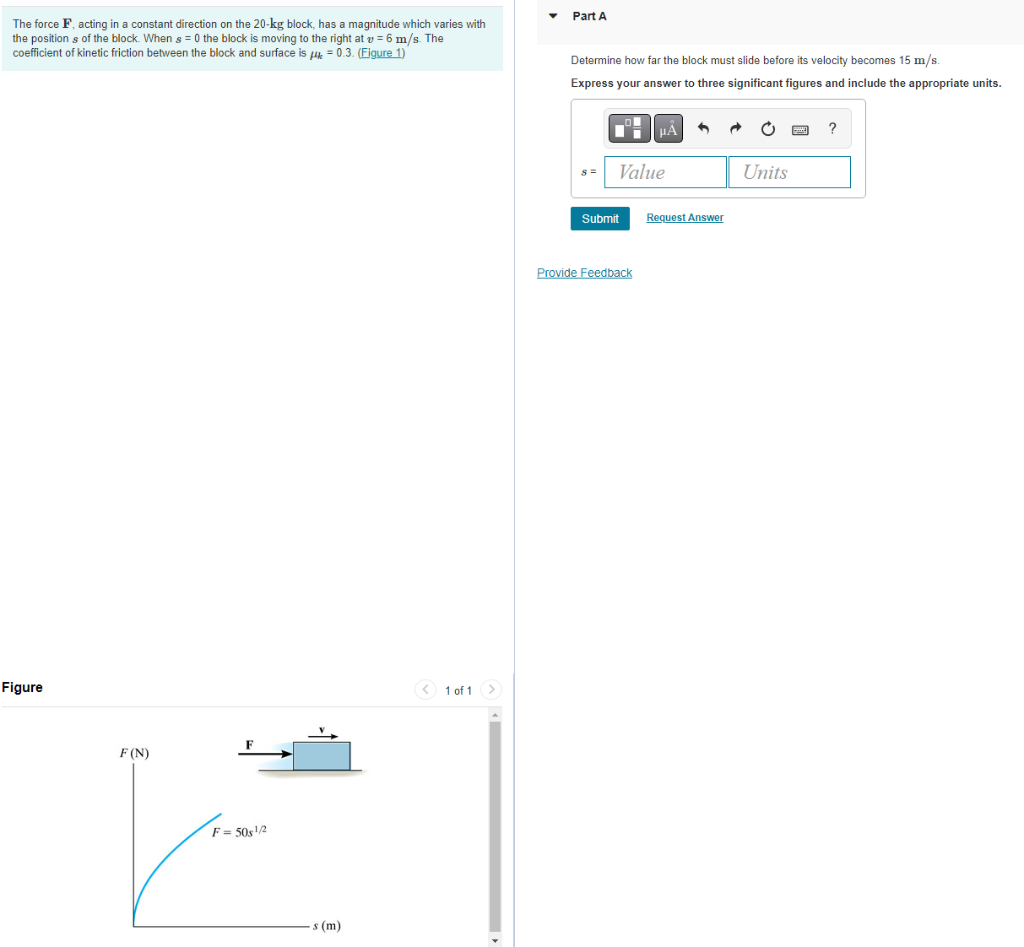 Solved The force F, acting in a constant direction on the | Chegg.com