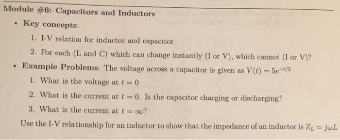 Solved Module #6: Capacitors and Inductors Key concepts: 1. | Chegg.com