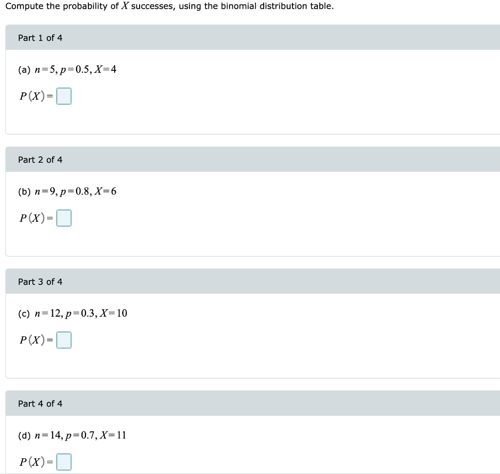 Solved Compute The Probability Of X Successes, Using The | Chegg.com