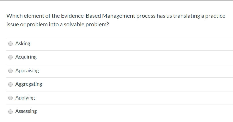 Solved Which Element Of The Evidence-Based Management | Chegg.com