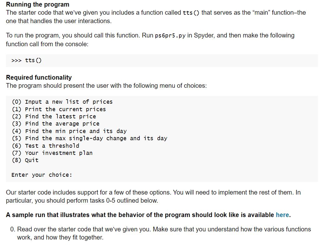 Solved Running the program The starter code that we've given | Chegg.com