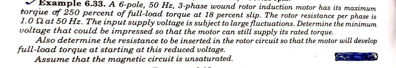 Solved Example 6.33. A 6-pole, 50 Hz, 3-phase wound rotor | Chegg.com