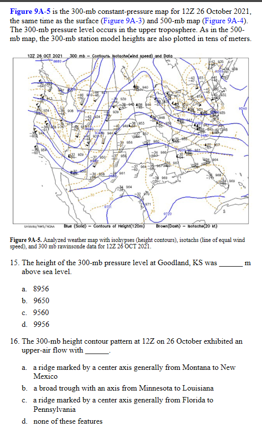 Solved Figure 9A-5 is the 300-mb constant-pressure map for | Chegg.com