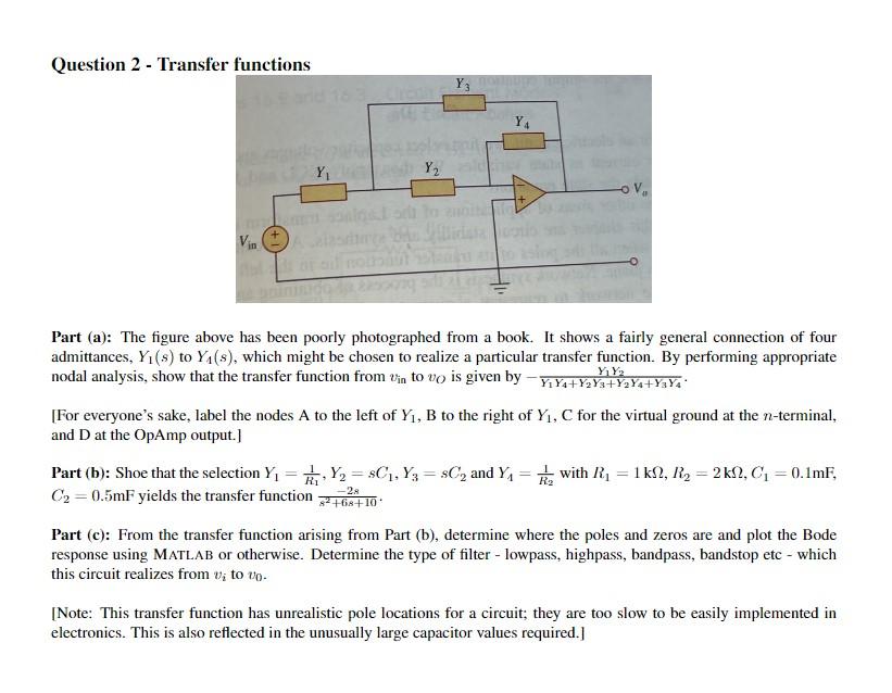 Solved Question 2 - Transfer functions Part (a): The figure | Chegg.com