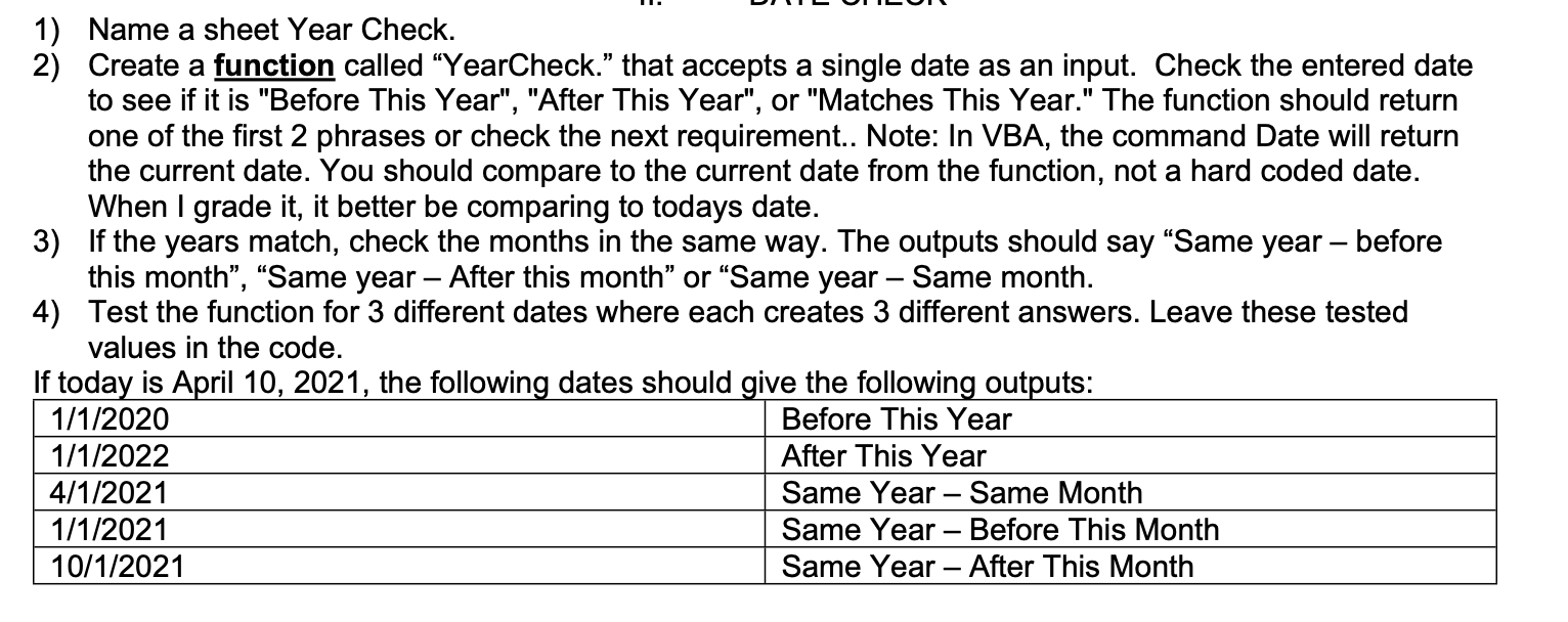 Solved 1) Name a sheet Year Check. 2) Create a function | Chegg.com