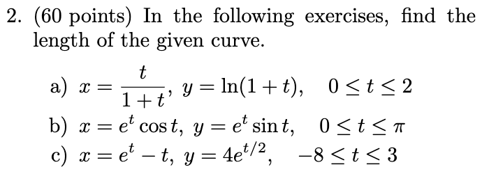 Solved 2. (60 points) In the following exercises, find the | Chegg.com