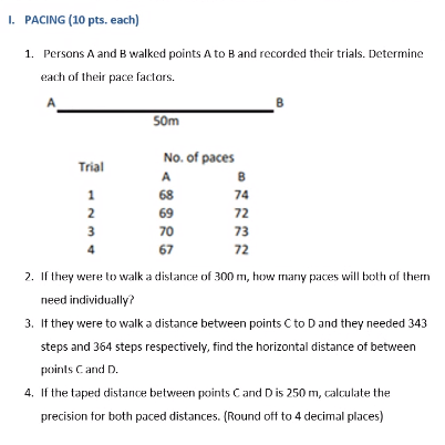 Solved 1. PACING (10 pts. each) 1. Persons A and B walked | Chegg.com