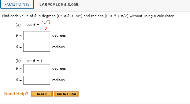 Find Each Value Of 8 In Degrees 0 Lt 8 Lt 90 Chegg Com