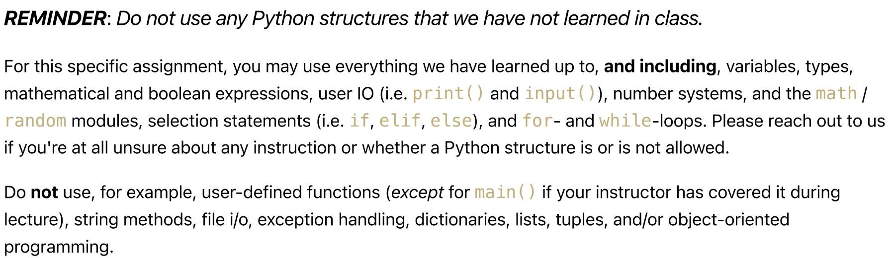 Solved REMINDER: Do not use any Python structures that we | Chegg.com