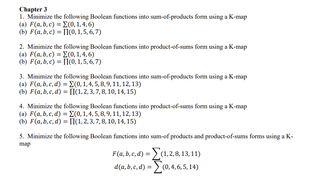 Solved Chapter 3 1 Minimize The Following Boolean Functions