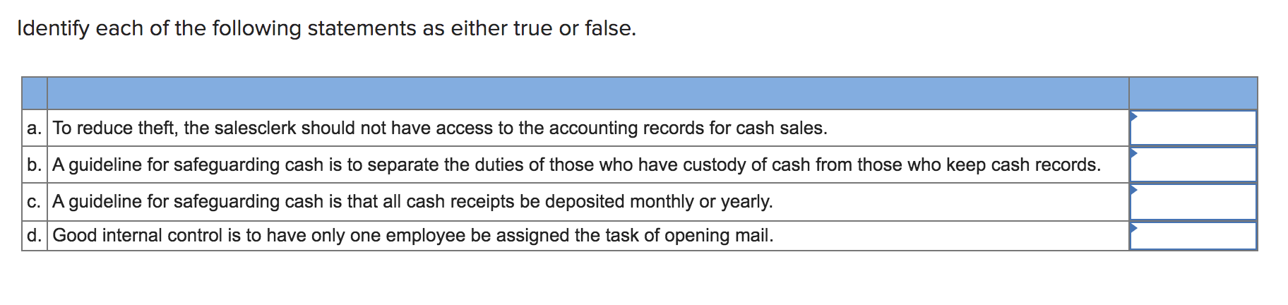 Solved Identify each of the following statements as either | Chegg.com