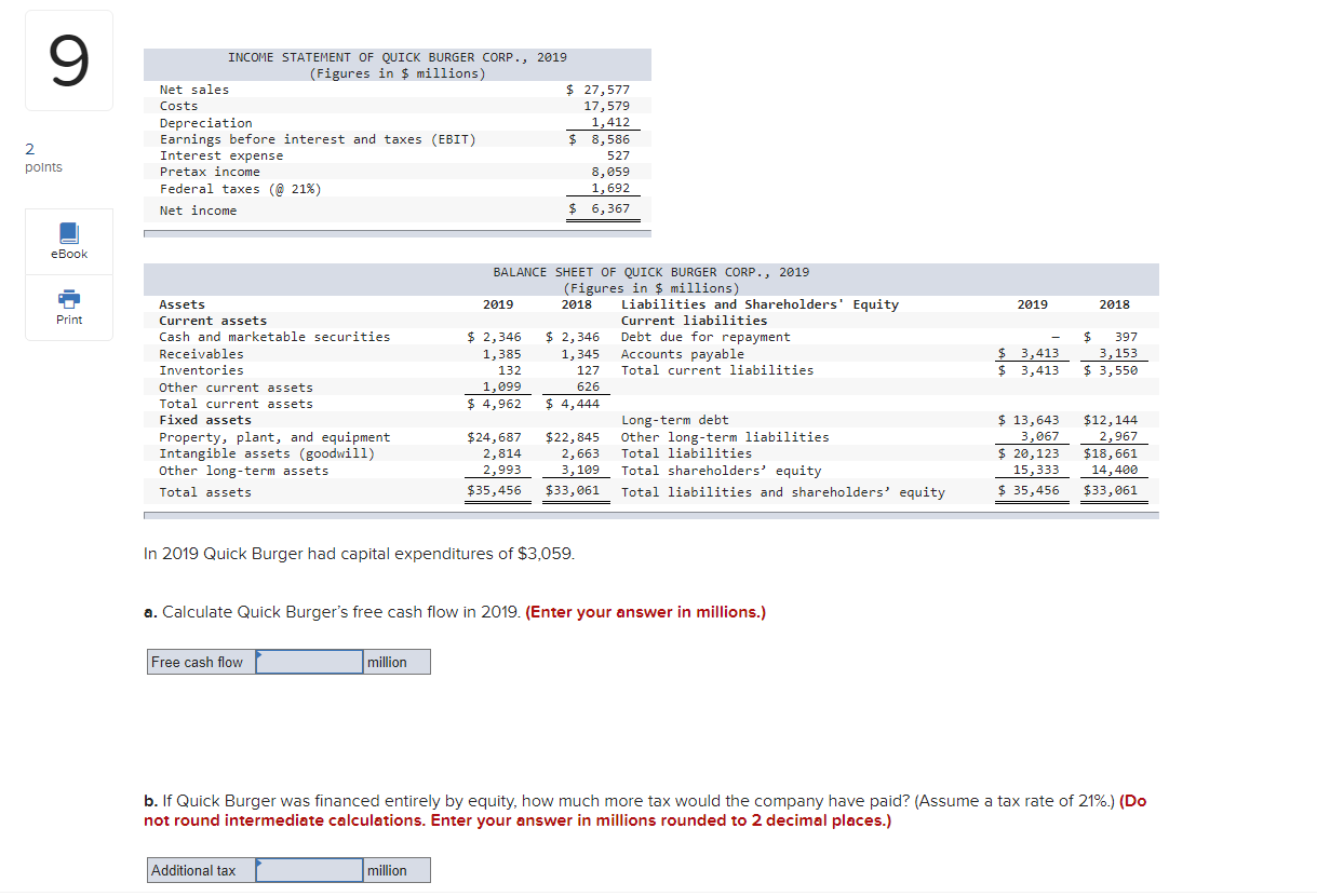 Solved 9 INCOME STATEMENT OF QUICK BURGER CORP., 2019 | Chegg.com