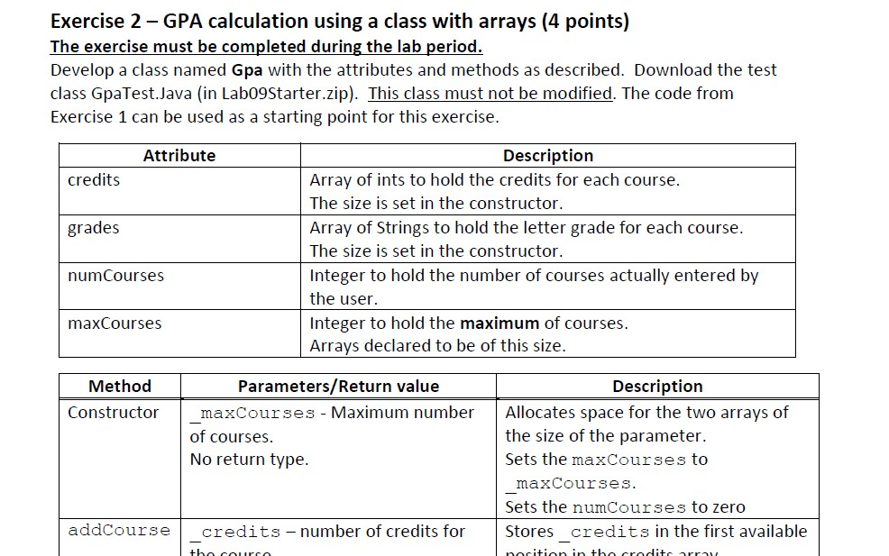 Solved Exercise 2 - GPA calculation using a class with | Chegg.com