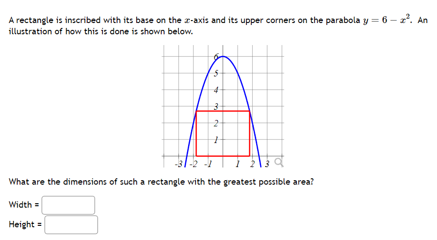 Solved A rectangle is inscribed with its base on the x-axis | Chegg.com