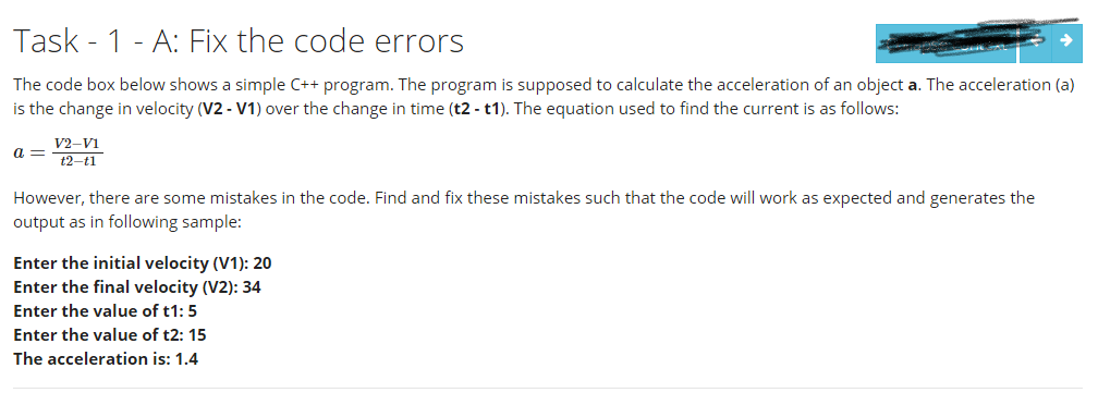 Solved Task - 1 - A: Fix the code errors The code box below | Chegg.com