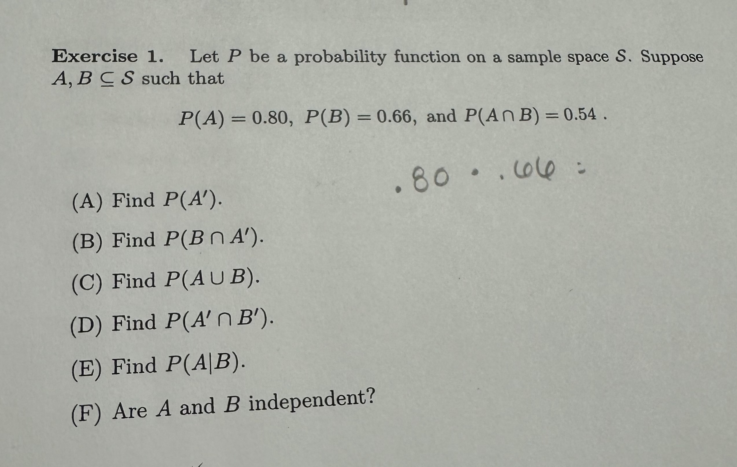 Solved Exercise 1. Let P Be A Probability Function On A | Chegg.com