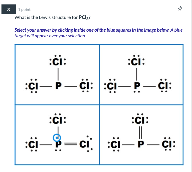 Solved 3 四 로 1 point What is the Lewis structure for PC13