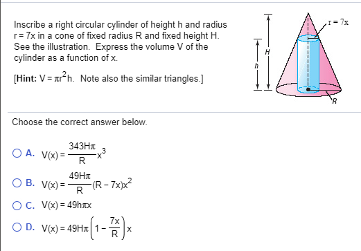 Solved Inscribe a right circular cylinder of height h and | Chegg.com