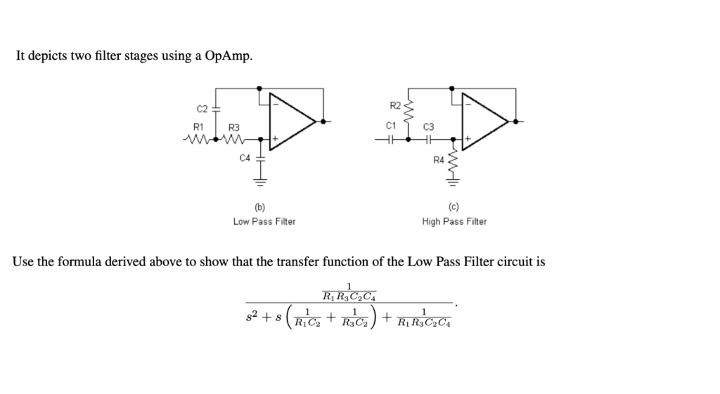 Solved It depicts two filter stages using a OpAmp. R2 C2 R1 | Chegg.com