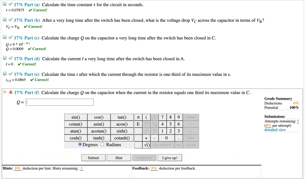 Solved С (7%) Problem 12: A Capacitor Of Capacitance C = 7.5 | Chegg.com