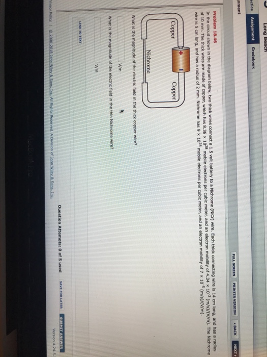 Solved of 10 mm. The thick wires are made of copper, which