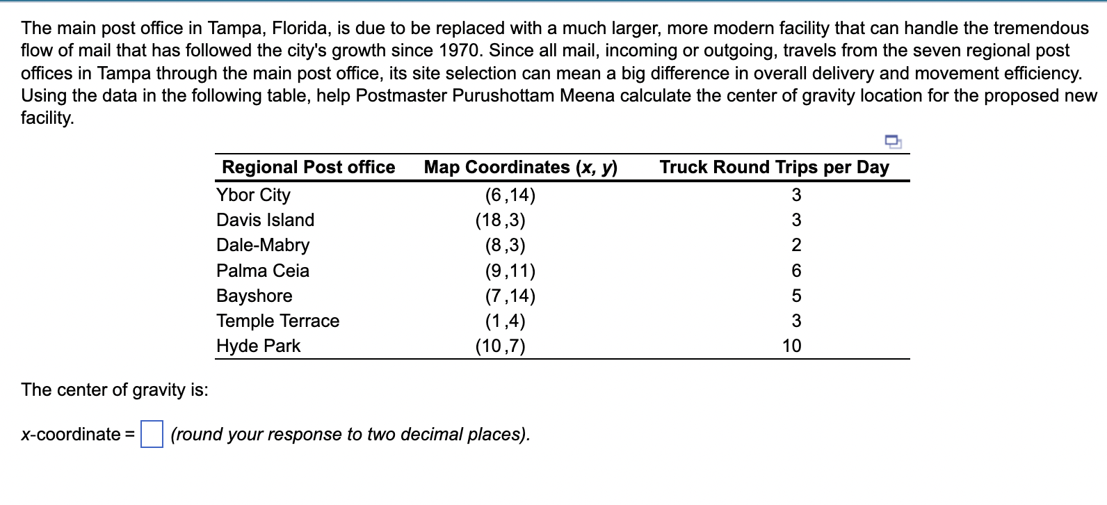 Solved The main post office in Tampa, Florida, is due to be