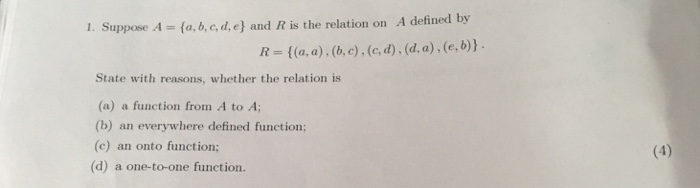 Solved A defined by 1. Suppose A {a,b,c,d,e)and R is the | Chegg.com