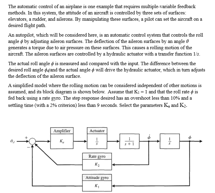 Solved The automatic control of an airplane is one example | Chegg.com