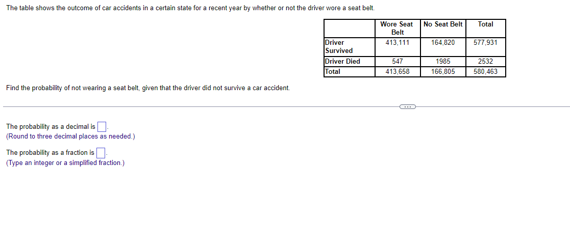 [Solved]: Find the probability of not wearing a seat belt,