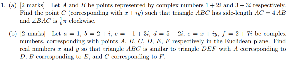 Solved 1. (a) (2 Marks] Let A And B Be Points Represented By | Chegg.com