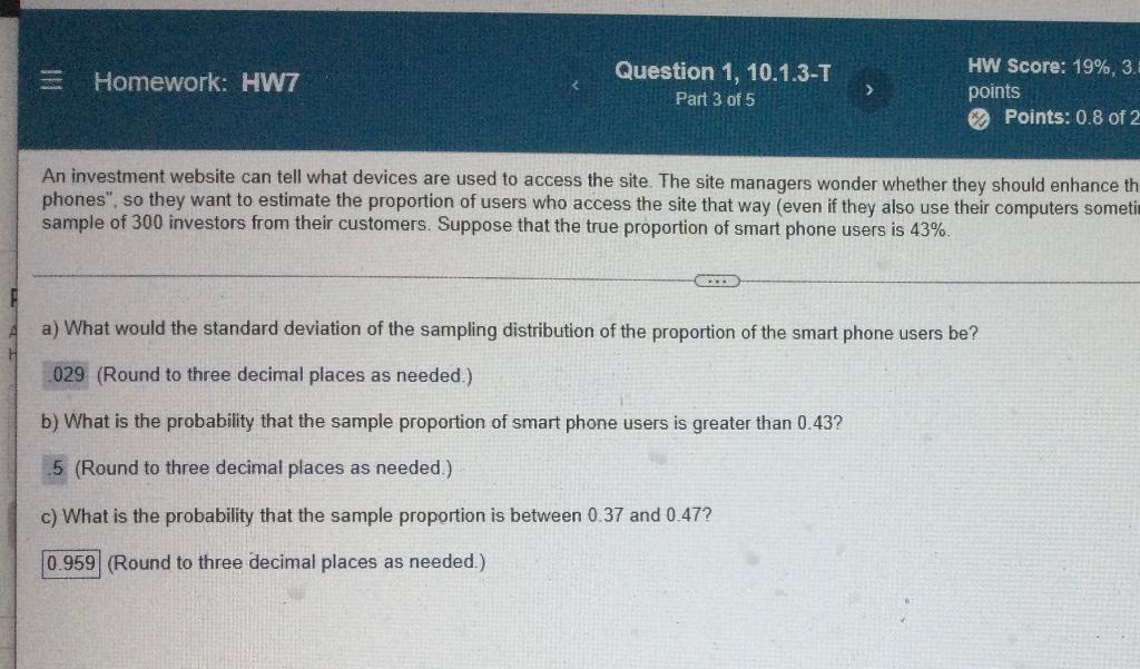 Solved HI Homework: HW7 Question 1, 10.1.3-T Part 3 of 5 HW | Chegg.com