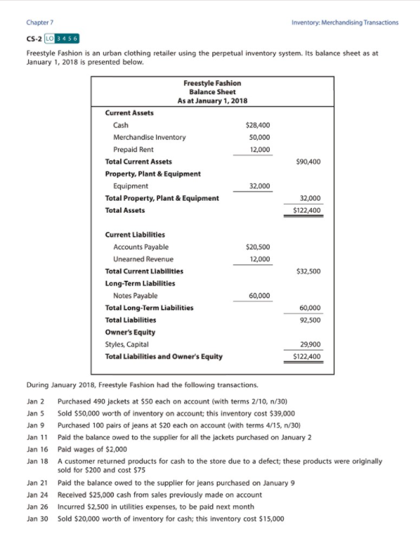Solved Chapter Inventory: Merchandising Transactions CS-2 LO | Chegg.com