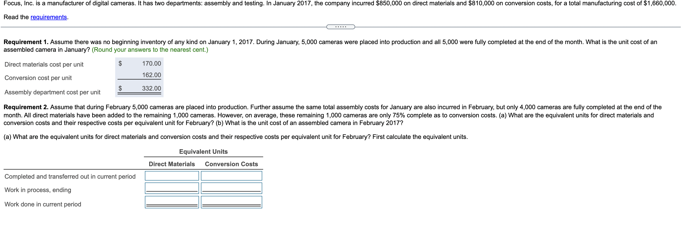 Solved Focus, Inc. is a manufacturer of digital cameras. It | Chegg.com