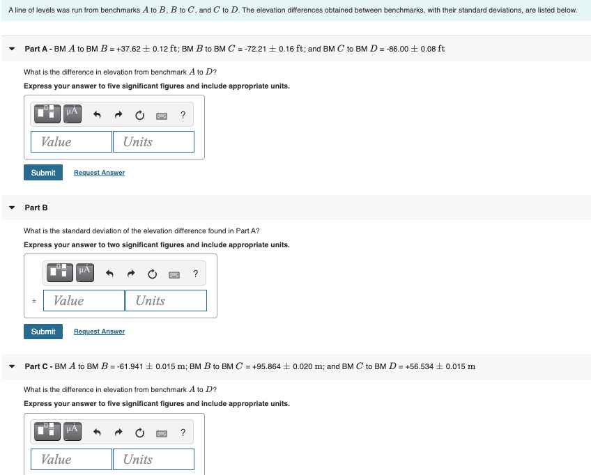 Solved A Line Of Levels Was Run From Benchmarks A To B, B To | Chegg.com