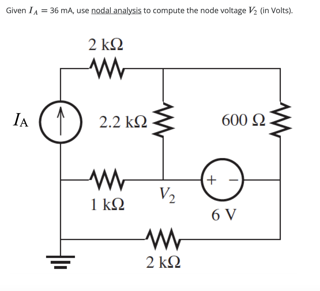 Solved Given IA=36 mA, use nodal analysis to compute the | Chegg.com