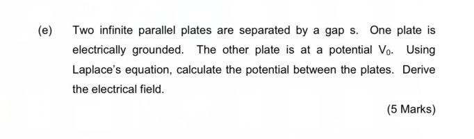 Solved (e) Two infinite parallel plates are separated by a | Chegg.com