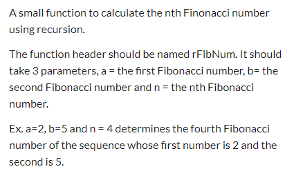 Solved A small function to calculate the nth Finonacci | Chegg.com